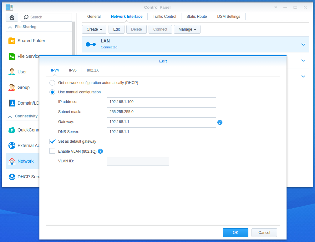 how to assign static ip address to synology nas